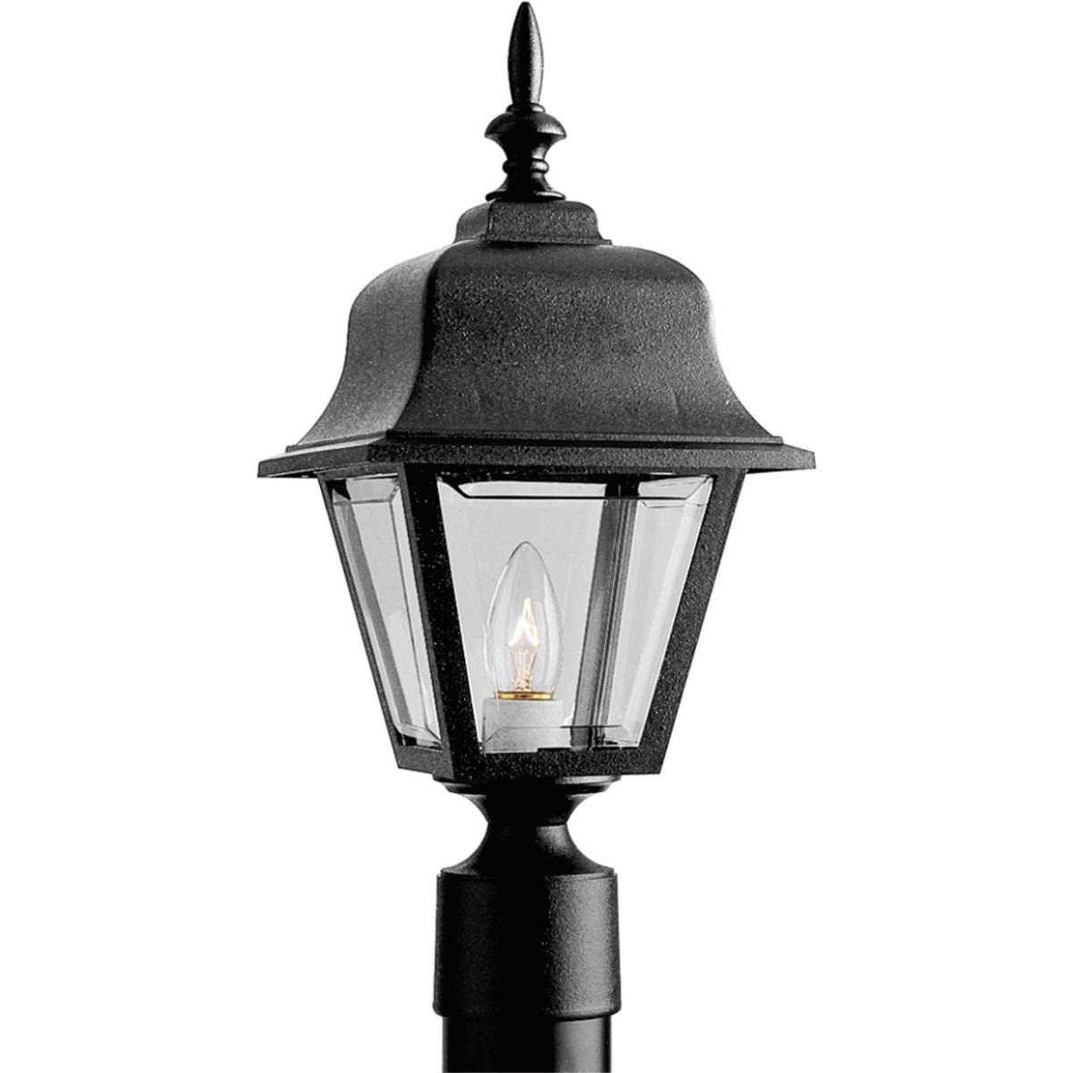 Hubbell P5456-31 Set this sculpted post lantern near your walkway to guide guests inside, or let it light up a patio for outdoor gatherings. Its crystal clear acrylic panels stand up to harsh weather, and 100-watt lighting provides brilliant, far-reaching illumination. No