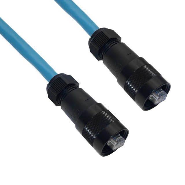 Mencom E45V3P-8MMP-2M Ethernet, Cordset, 8 Pole, E45V3 Male Straight / E45V3 Male Straight, 2M, Black, PUR, UL508A, UL50, UL50E
