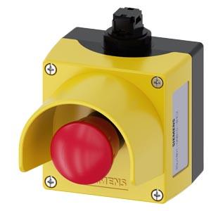 Siemens 3SU1801-0NB10-4HC2 AS-Interface enclosure for command devices 22 mm, round, Enclosure material plastic, Enclosure top part yellow, with protective collar, 1 control point plastic, A=EMERGENCY STOP mushroom pushbutton red, 40 mm, rotate-to-unlatch, 1 NC, 1 NC, spring-type te