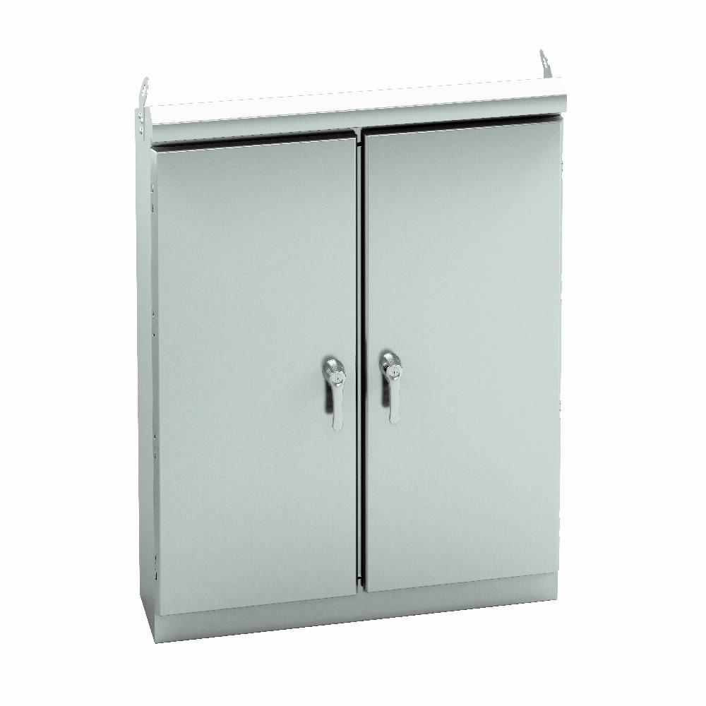 Eaton ES-604820-4XSS6 Eaton B-Line series ground mounted panel enclosure, 60" height, 20" length, 48" width, NEMA 4X, Hinged cover, ES-4XSS6 enclosure, Ground mount, Large double door, No mounting provisions, 316 stainless steel, Closed cell neoprene gasket