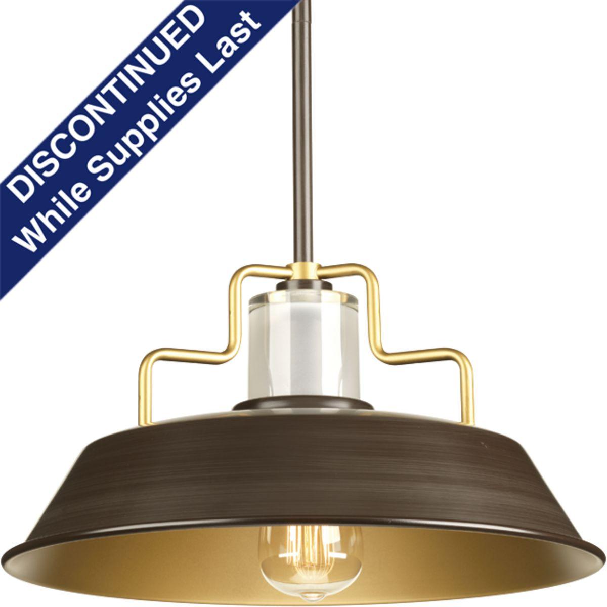 Hubbell P500034-020 One-light 14 inch pendant in the Archives collection contain carefully crafted accents and special details to achieve a vintage electric feel. Pendants are illuminated with light reflected through a clear piece of glass that is sandblasted on the inside a