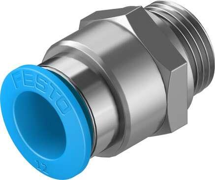 Festo 186103 push-in fitting QS-G3/8-12 male thread with external hexagon. Size: Standard, Nominal size: 11 mm, Type of seal on screw-in stud: Sealing ring, Assembly position: Any, Container size: 10