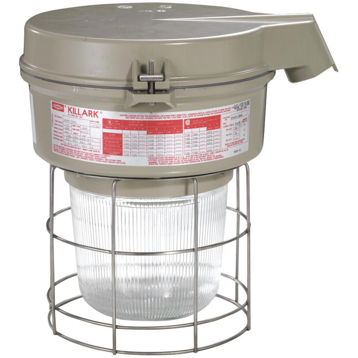 Hubbell VM4H105D5GLG VM4 Series - 100W Metal Halide 480V - 1-1/2" Stanchion 25° - Globe and Guard  ; Ballast tank and splice box – corrosion resistant copper-free aluminum alloy with baked powder epoxy/polyester finish, electrostatically applied for complete, uniform corrosio