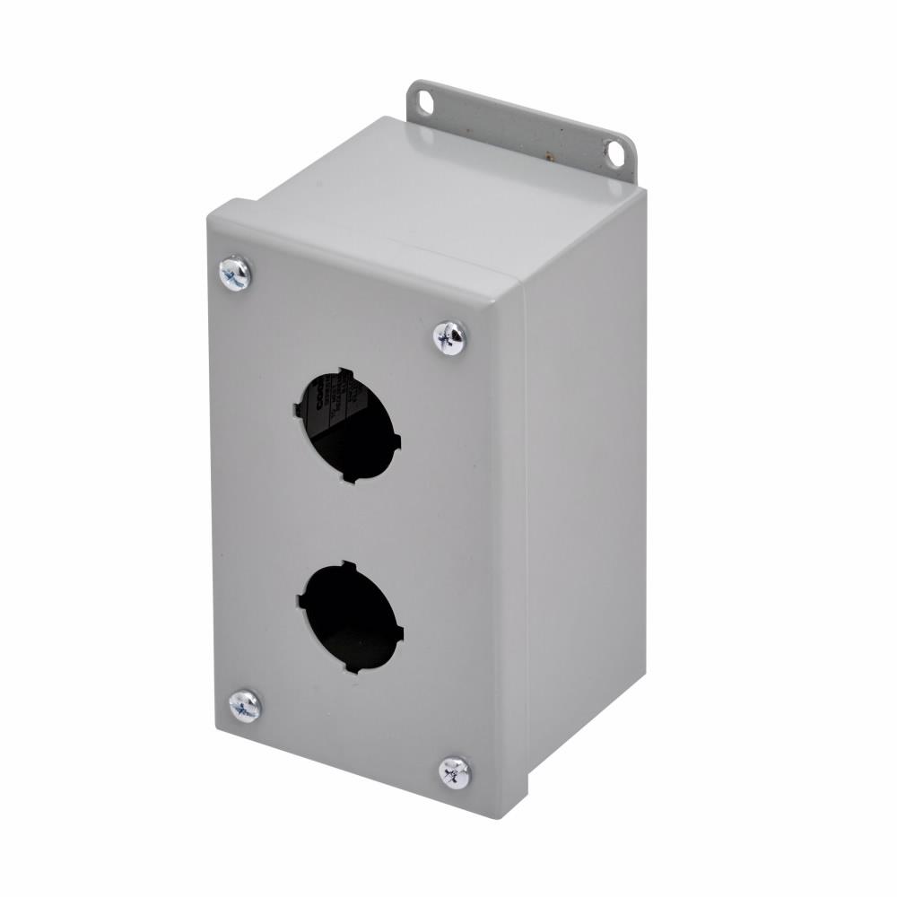 Eaton PB25 Eaton B-Line series push button enclosures, 14" height, 3" length, 13" width, NEMA 12, Hinged cover, PB enclosure, Surface mounted, Small single door, External mounting feet, Carbon steel, Oil-resistant gasket