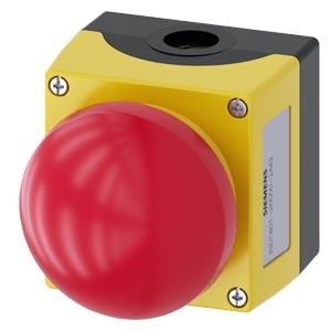 Siemens 3SU1801-2NG00-2AA2 Enclosure for command devices, 22 mm, round, Enclosure material plastic, Enclosure top part yellow, 1 control point plastic, Control point in center, A=EMERGENCY STOP palm pushbutton, red, Positive latching, pull-to-unlatch mechanism, 1 NC, 1 NO, screw te
