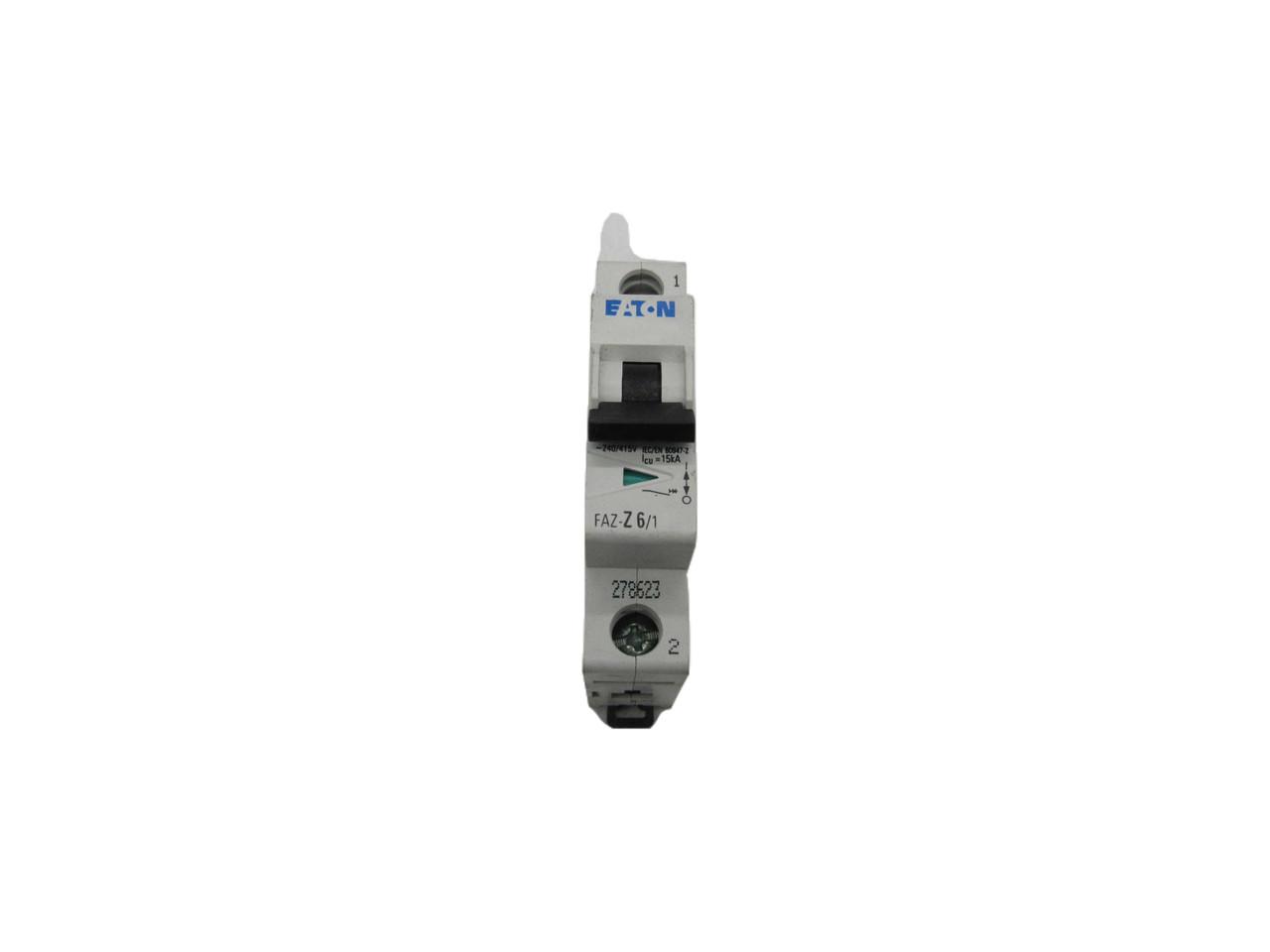 Eaton FAZ-Z6/1 277/480 VAC 50/60 Hz, 6 A, 1-Pole, 10 kA, 2 to 3 x Rated Current, Line/Load Terminal, DIN Rail Mount, Standard Packaging, Z-Curve, Current Limiting, Thermal Magnetic, Supplementary Protector