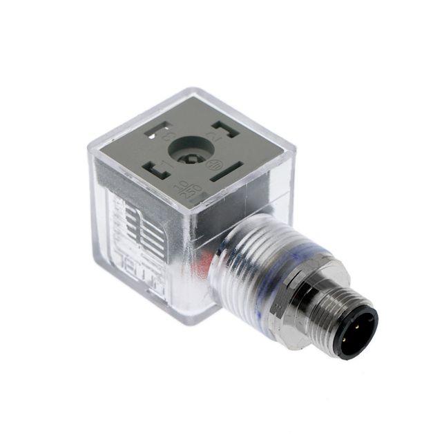 Mencom VAC-029-3401 Solenoid Valve Connectors, Receptacle, 3 Pole, Form A 18mm, with 4 Pole M12 Male Straight, 50V, 4A, LED w/Flyback Diode