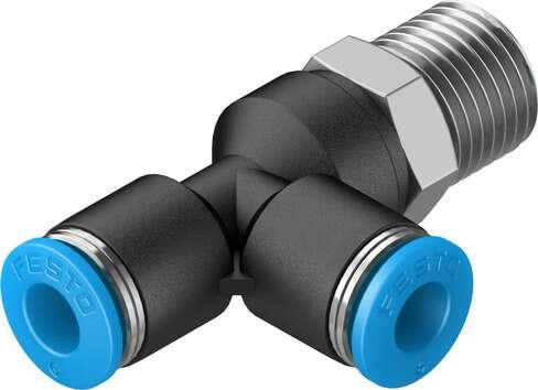 Festo 153119 push-in T-fitting QSTL-1/4-6 360° orientable, male thread with external hexagon. Size: Standard, Nominal size: 4,3 mm, Type of seal on screw-in stud: coating, Assembly position: Any, Container size: 10