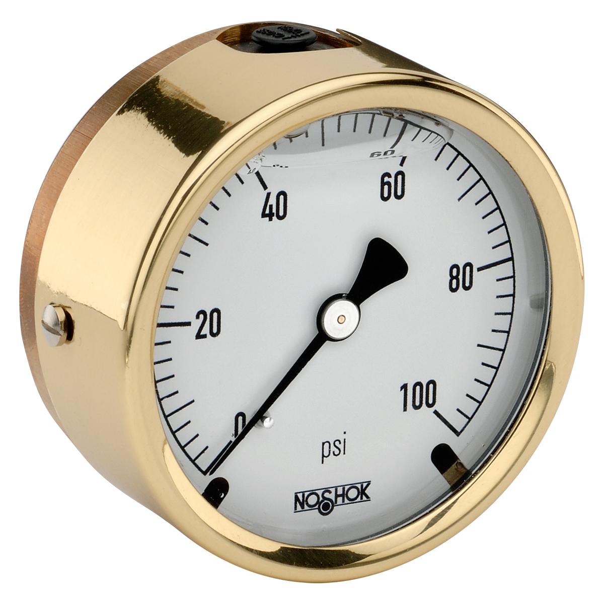 Noshok 25-310-3000-PSI 2-1/2'' Brass Case, Copper Alloy Internals, 3,000 psi, 1/4'' National Pipe Thread (NPT) Male Back Connection Pressure Gauge with Glycerin Filled