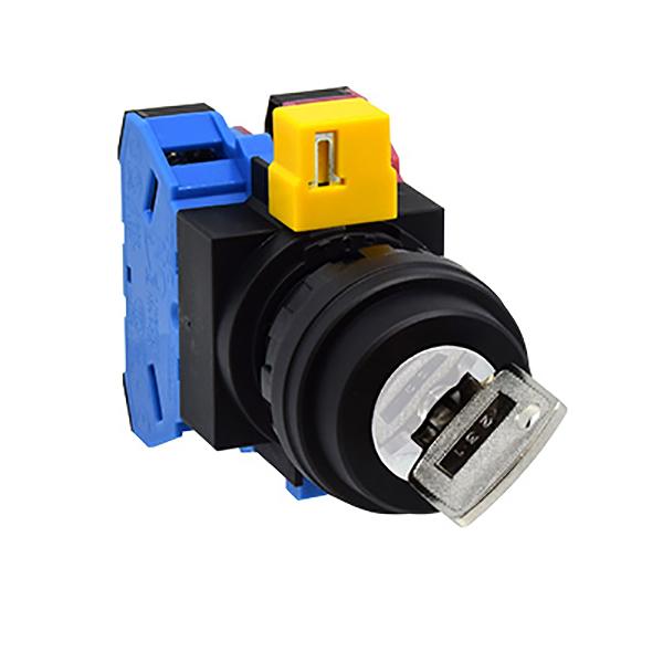 Idec HW1K-2PB11-514 22mm 2-pos Key Switch 1NO1NC, Finger safe (IP20) screw terminals or now push-in terminals, Accept ring, fork or ferrule terminals and bare wires, All E-Stops meet EN418 (IEC compliant, positive action), UL listed, CSA certified, TUV approved, and CE marke