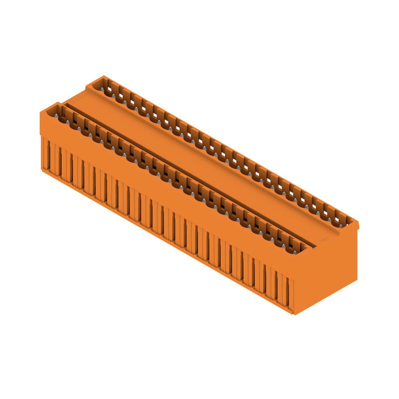 Weidmuller 1615010000 PCB plug-in connector, male header, closed side, THT solder connection, 5.00 mm, Number of poles: 44, 180°, Solder pin length (l): 3.2 mm, tinned, orange, Box
