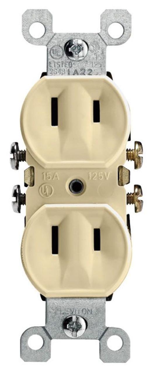 Leviton 223-I 15 A, 125 Volt, NEMA 1-15R, 2P, 2W, With Ears Duplex Receptacle, Straight Blade, Residential Grade, Non-Grounding, Side Wired, Steel Strap