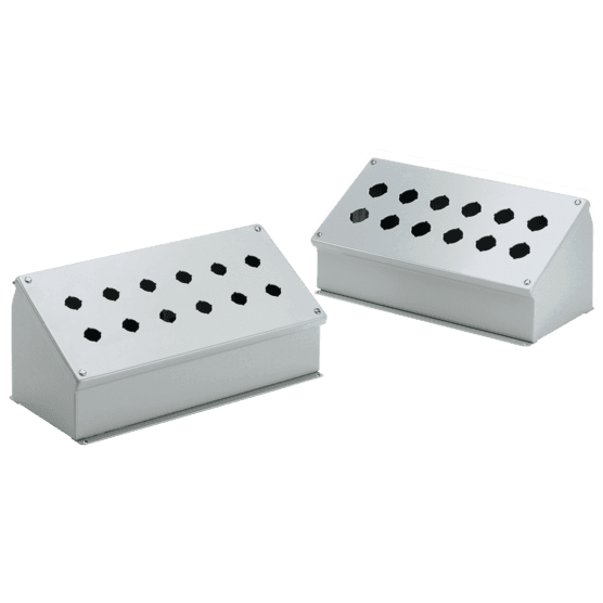 Hoffman E10PBAM Sloped-Front Pushbutton Enclosures, Type 12, 10PB x 22.5mm, Gray, Steel
