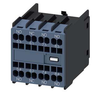 Siemens 3RH2911-2GA31 Auxiliary switch on the front, 3 NO + 1 NC Current path 1 NO, 1 NC, 1 NO, 1 NO for contactor relays Size S00 spring-type terminal 53/54, 63/64, 73/74, 83/84 Physically coded; only with contactor relays 3RH2140* and 3RH2440* can be combined (according to E