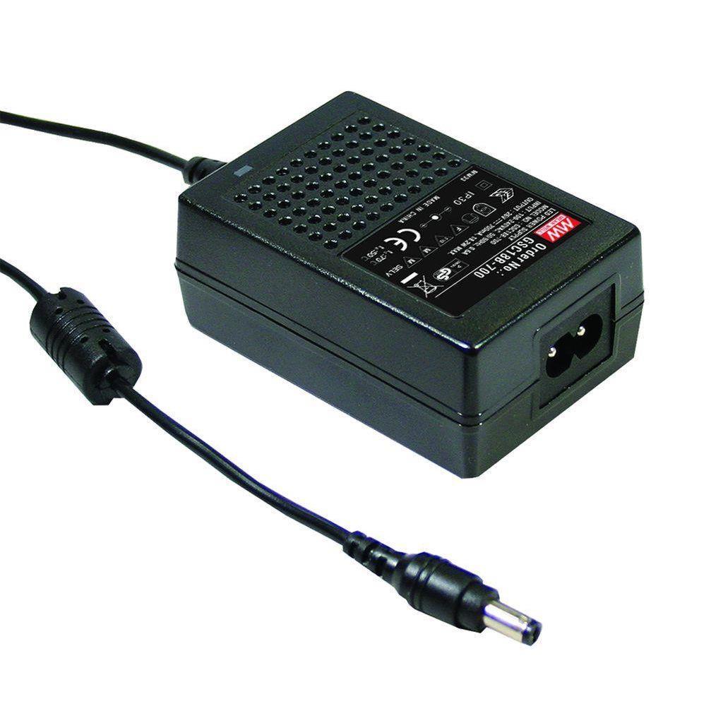 MEAN WELL GSC18B-700 AC-DC Single output desktop LED power supply (CC) with PFC; Output 26Vdc at 0.7A; 2 pole AC IEC320-C8 input connector; GSC18B-700 is succeeded by IDLC-25-700.