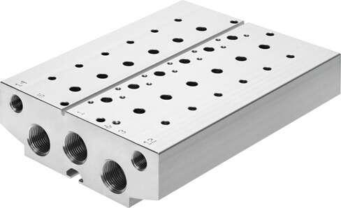Festo 576343 manifold block VABM-B10-20E-G38-6 Grid dimension: 22 mm, Assembly position: Any, Max. number of valve positions: 6, Corrosion resistance classification CRC: 2 - Moderate corrosion stress, Product weight: 1425 g