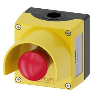 Siemens 3SU1851-0NB00-2AC2 Enclosure for command devices, 22 mm, round, Enclosure material metal, Enclosure top part yellow, with protective collar, 1 control point metal, A=EMERGENCY STOP mushroom pushbutton red, 40 mm, rotate-to-unlatch, 1 NC, 1 NC, screw terminal, floor mounting