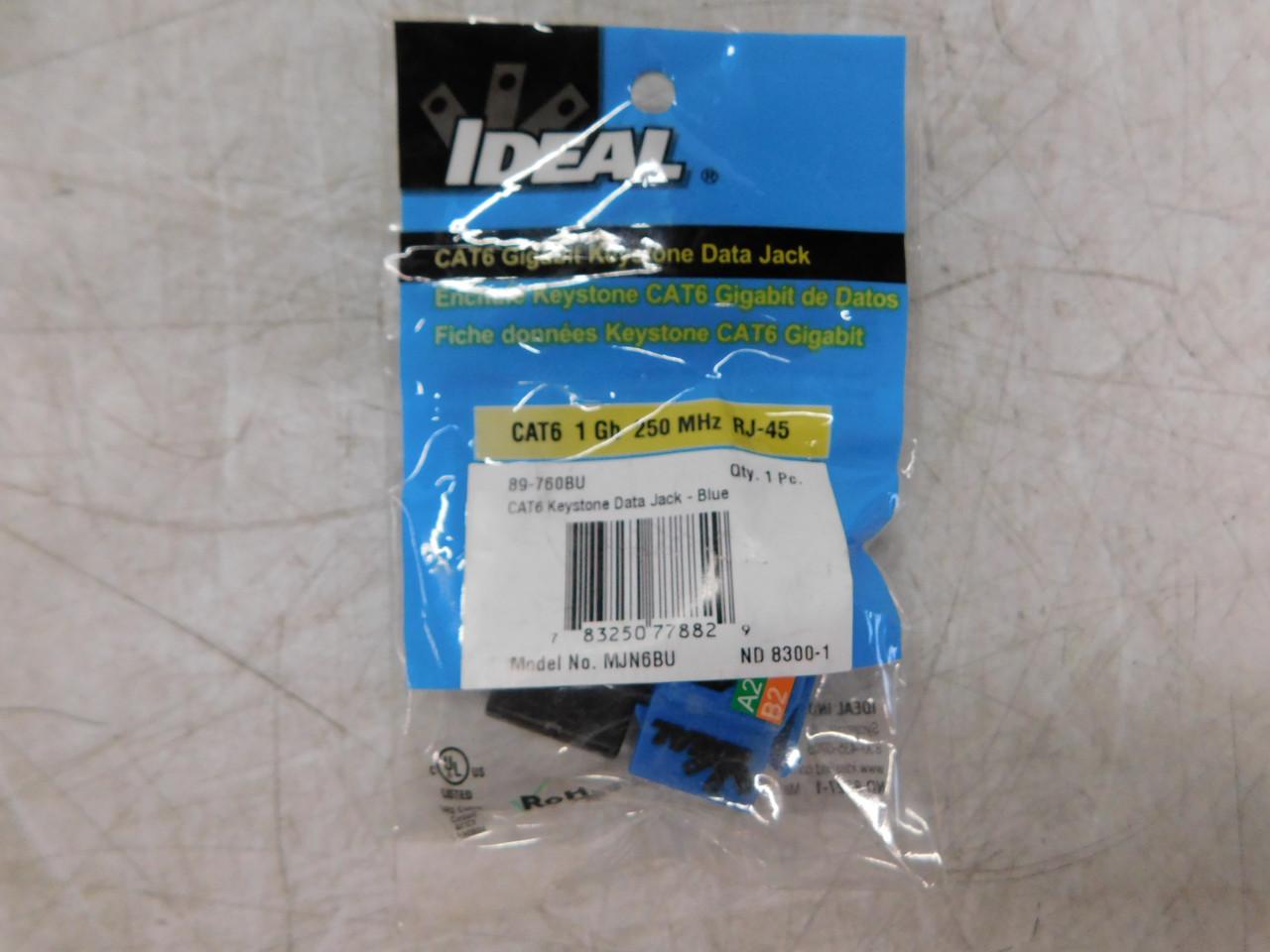 Ideal Industries 89-760BU 1000 V, 1.5 A, 8-Conductor, 22 to 44 AWG UTP Copper Cable, 250 MHz, Blue, Category 6, Keystone Modular Data Jack (1 per Bag)