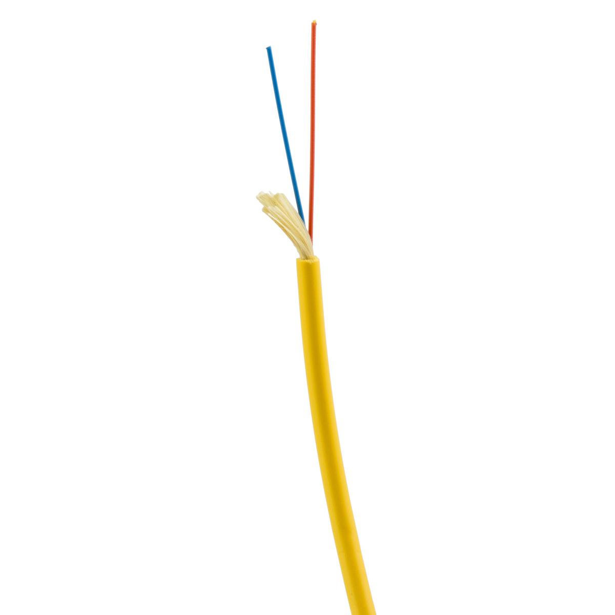 Hubbell HFCD1002RS HFCD1 Series Indoor Tight Buffer Distribution, 2 strand, Riser, OS2, SM , Yellow Jacket  ; Corning ULTRA SMF-28� Singlemode Bend-Insensitive Optical Fiber ; E-Z Strip Buffer For Contractor-Friendly Termination ; Compact Cable Diameter Reduces Pathway Cong
