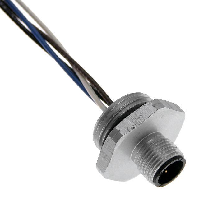Mencom MDC-5MR-M20 MDC, Receptacle, 5 Pole, Male Straight,1 Ft, 22awg, 4A, M20, Front Mount, Aluminum Clear Anodized