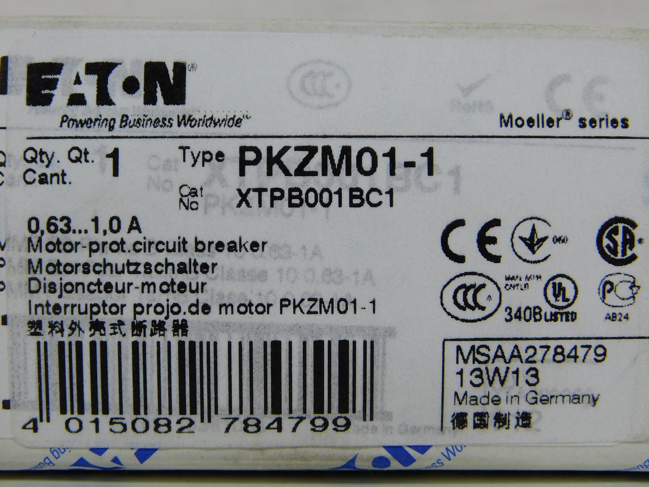Eaton XTPB001BC1 Manual Motor Protector, pushbutton, 3 phase, 690 VAC,  1 A, B frame (45 mm), Class 10