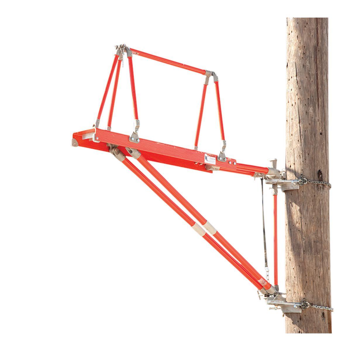 Hubbell C4021043 Unique design features 12" of clear insulation provided by two 2"-diameter orange  Epoxiglas poles connecting the platform to the mounting bracket. No other platforms include these insulating members, manufactured to the same exacting standards as Chance 