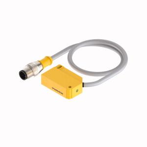 Turck BI5U-Q12-AP6X2-0.2-RS4T Inductive Sensor, With Extended Switching Distance, Rated switching distance 5 mm, Cable length (L) 0.2 m, Flush, Rectangular, height 12mm, Active face, lateral, Plastic, PA12‐GF30, Factor 1 for all metals, Increased switching distance, Protection class IP68, Resistant to magnetic fields, Mountable on metal, DC 3-wire, 10…30 VDC, NO contact, PNP output, Pigtail with male end M12 x 1