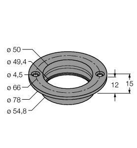 Turck MF-R50 Accessories, Mounting Flange, , Using the mounting flange, it is possible to mount the tag TW-R50-M-B128 (-K2) on or in metal with 2 screws