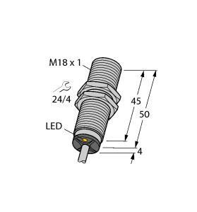 Turck BI8-EM18-VP45XLD Inductive Sensor, For Use in Vehicle Board Nets, Rated switching distance 8 mm, Cable length (L) 2 m, Flush, Threaded barrel, M18 x 1, Stainless steel, 1.4301, For vehicle board nets, 12 V and 24 V, Increased interference immunity 100 V/m radiated acc. ISO 11452-4 and 100 mA BCI acc. to ISO 11452-2, Load-dump protection acc. to DIN ISO 7637-2 (SAE J 113-11), Extended temperature range, High protection class IP68/IP69K, Protection against salt spray and rapid temperature change, Laser engraved la