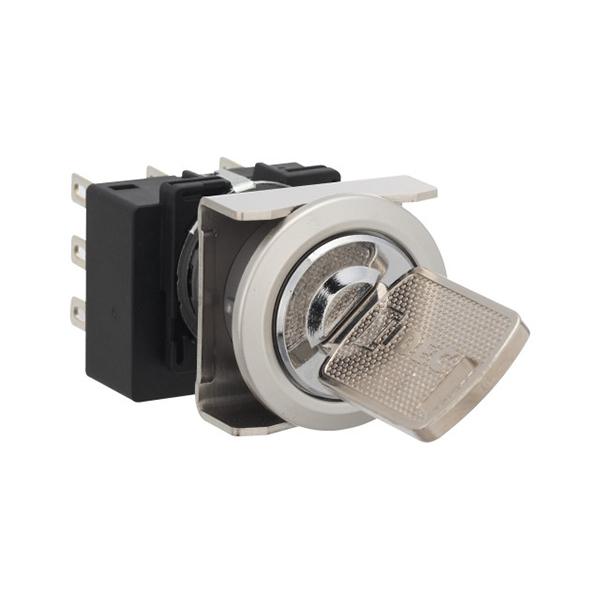 Idec LB6MK-2ST7B-2H LB 16mm Key Selector 3PDT B, Sleek flush mount design,  Standard bezel with 16mm hole size also available,  Bright LED illumination,  27.9mm depth behind the panel,  3PDT contact block available,  5A contact ratings,  IP65 degree of protection,  Metallic 