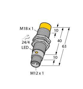 Turck NI12U-M18-AP6X2-H1141 Inductive Sensor, Rated switching distance 12 mm, Non-flush, Threaded barrel, M18 x 1, Chrome-plated brass, Factor 1 for all metals, Protection class IP68, Resistant to magnetic fields, Extended temperature range, High switching frequency, DC 3-wire, 10…30 VDC, NO contact, PNP output, M12 x 1 male connector