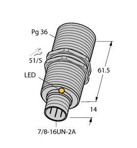 Turck BI20-G47-ADZ30X2-B2131 Inductive Sensor, Rated switching distance 20 mm, Flush, PG36 threaded barrel, Chrome-plated brass, AC 2-wire, 20…250 VAC, DC 2-wire, 10…300 VDC, NO contact, 7/8" male connector