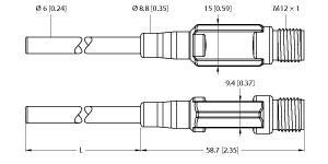 Turck TTM050C-206A-CF-LI6-H1140-L150-50/50°C Temperature Detection, With Current Output, Immersion sensor, Miniature design, Analog output 4…20 mA, Factory setting -50…50 °C (other settings on request), Compression fitting process connection, Bendable probe (min. bending radius: 3x outer diameter; excluding 30-mm probe tip)