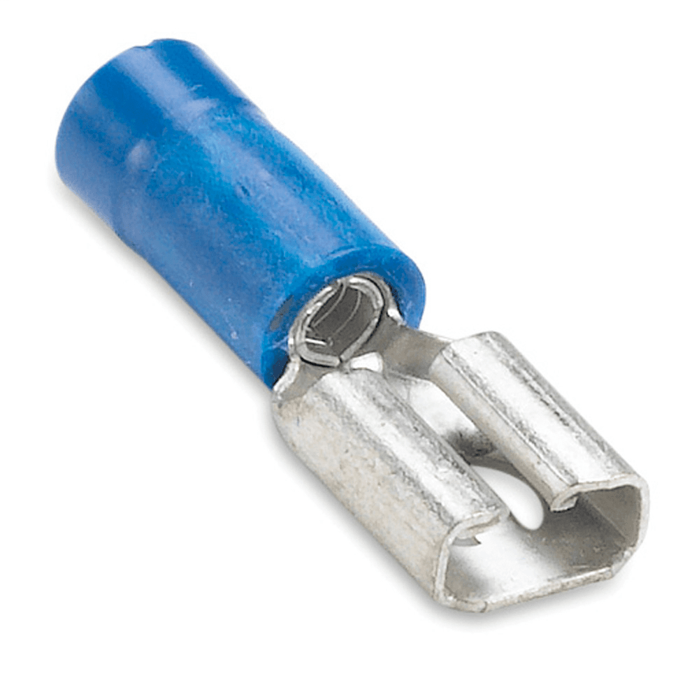 ABB Control 14RB250F 14RB250F ABB Control - Vinyl-Insulated Female Disconnect, Length 0.96 Inch, Width 0.29 Inch, Max Insulation 0.17, Tab Size 0.25x.032, Wire Range #16-14 AWG, Color Blue, Copper, Tin Plated