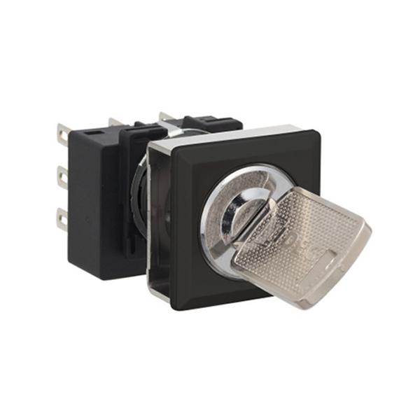 Idec LB7K-3T3VE LB 16mm Key Selector 3PDT E, Sleek flush mount design,  Standard bezel with 16mm hole size also available,  Bright LED illumination,  27.9mm depth behind the panel,  3PDT contact block available,  5A contact ratings,  IP65 degree of protection,  Metallic 