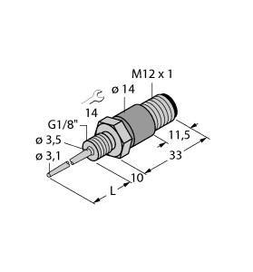 Turck TP-103A-G1/8-H1141-L013 Temperature Detection, Probe, Immersion sensor, Pt100 probe according to DIN EN 60751, Resistant to vibrations and shocks, Can be connected to TS, TTM, IM34, BL20, BL67, Max. temperature connector: 120°C, Connection mode: 4-wire connection, Process connection G1/8 male thread, Electrical connection rotatable by 360°, "