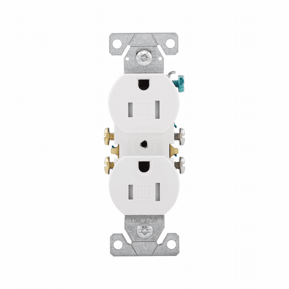 Eaton TR270W TR270W Eaton - Eaton residential grade duplex receptacle, #14-10 AWG, 15A, Commercial|Residential, Flush, 125V, Side and push, White, Brass, Impact-resistant thermoplastic face, PVC body, 5-15R, Duplex, Screw, Thermoplastic, Core pack