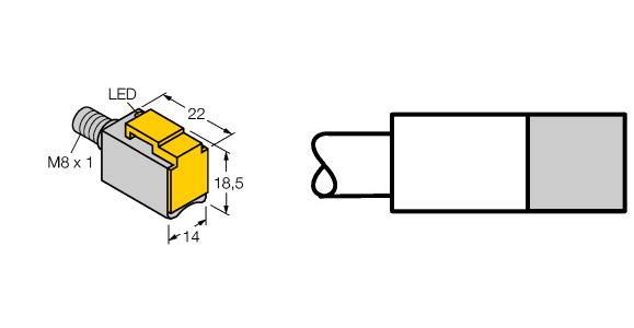 Turck BIM-PSM-AP6X-V1131 Magnetic Field Sensor, For Pneumatic Cylinders, , Rectangular, height 18.5 mm, Front active face, Metal/plastic, Al/PA12-GF30, Magnetic-inductive sensor, DC 3‐wire, 10…30 VDC, NO contact, PNP output, Male connector, M8 x 1