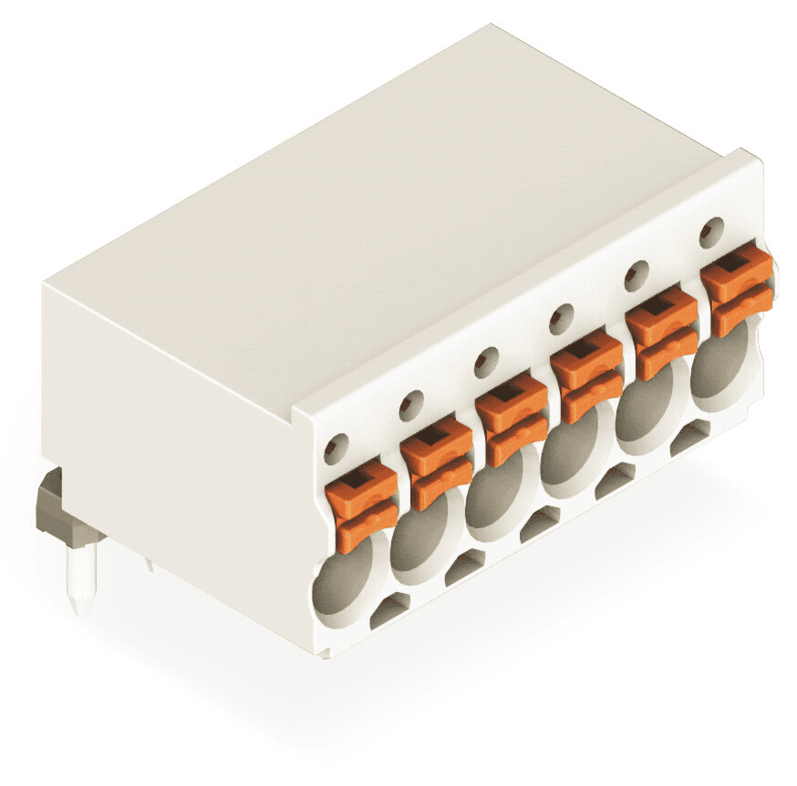 WAGO 2091-1378/200-000 WAGO 2091-1378/200-000 is a picoMAX Pluggable Connection System connector designed for PCB applications, featuring 8 connection points and supporting a nominal voltage of 160V (III/3 and III/2) and 320V (II/2), with a rated impulse voltage of 2.5kV across these categories. It has a rated current of 10A according to IEC/EN standards, and similar ratings under UL 1059 for both Use Groups B and D at 300V and 10A. The connector utilizes Push-in CAGE CLAMP technology with push-button actuation for solid and fine-stranded conductors ranging from 0.2 to 1.5mm2 (24 to 14 AWG), and accommodates fine-stranded conductors with both insulated and uninsulated ferrules. It has a single level, 8 poles, and a strip length requirement of 8 to 9mm. Physically, it has a pin spacing of 3.5mm, dimensions of 28mm in width, 11.4mm in height, and 14mm in depth, with a solder pin length of 2.4mm and diameter of 1mm. The connector is light gray, made from Polyphthalamide (PPA GF) with a flammability class of V0, and uses Chrome-Nickel spring steel for the clamping spring and tin-plated Electrolytic Copper for contacts. It operates within a temperature range of -60 to +100°C, has a fire load of 0.012MJ, and weighs 4.5g. This product is RoHS compliant, packaged in boxes of 100 pieces, and manufactured in Germany with a GTIN of 4050821396062.