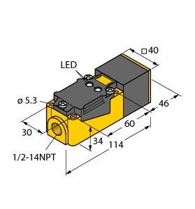 Turck NI30-CP40-FZ3X2/S110-S10 Inductive Sensor, With Switch-Off Delay, Rated switching distance 30 mm, Non-flush, Rectangular, height 40 mm, Variable orientation of active face in 9 directions, Plastic, PBT-GF30-V0, Jam control and anti-collision, Adjustable runtime, Thread, ½-14 NPT, AC 2-wire, 20…250 VAC, NC/NO programmable, Terminal chamber