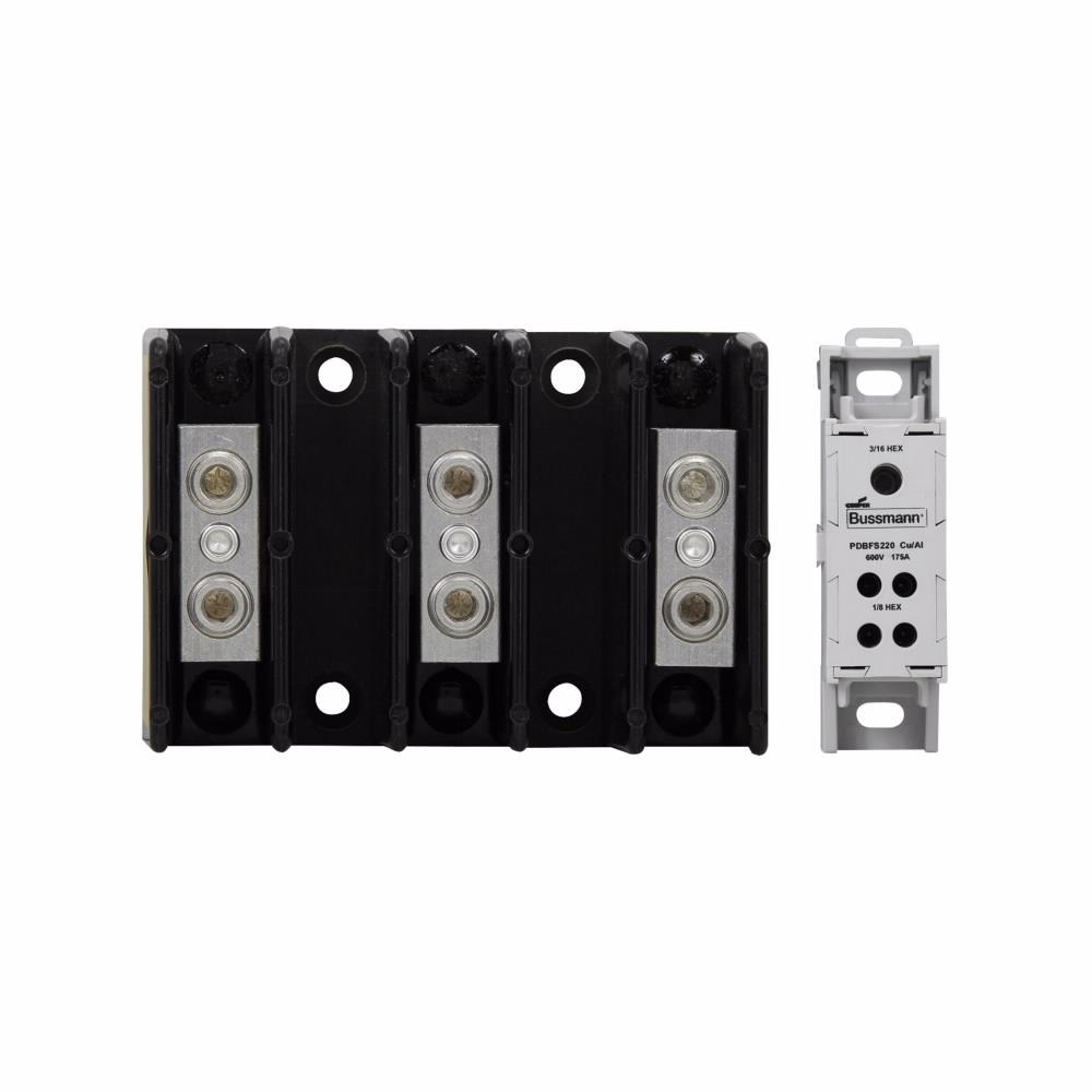 Eaton 16400 Power Distribution Block, Barrier, 1520A, 600 Vac, 600 Vdc, Black, Molded thermoplastic base material, 10 kAIC short circuit rating, Tin-plated aluminum connector material