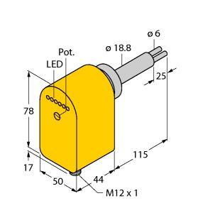 Turck FCS-HA2P-LIX-H1141/AL115 Flow Monitoring, Immersion Sensor with Integrated Processor, Immersion sensor, Sensor for gaseous media, Calorimetric principle, Adjustments via potentiometer, Sensor length 115 mm, DC 3-wire, 19.2…28.8 VDC, 4…20 mA analog output, Connector device, M12 × 1