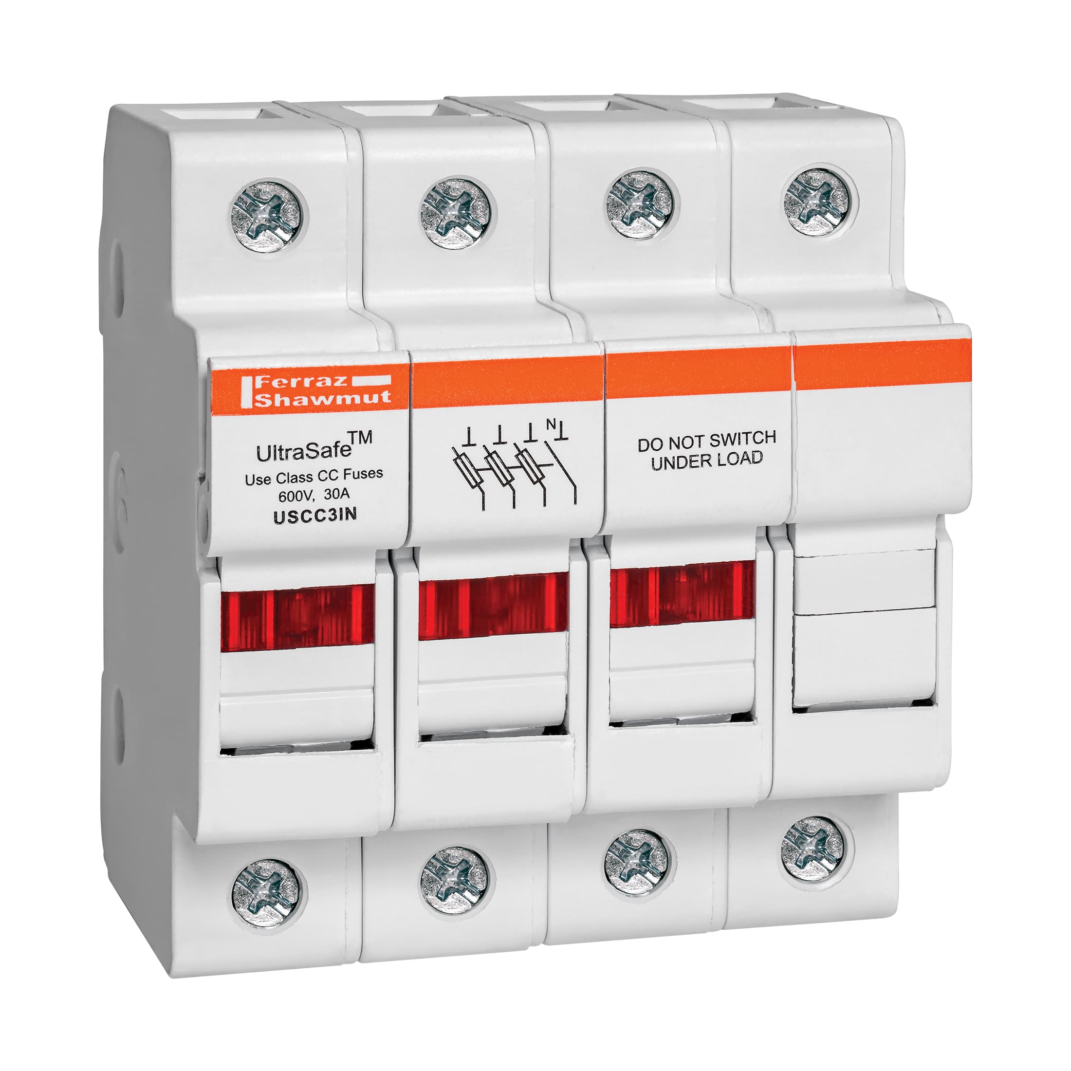 Mersen USCC3IN USCC3IN Mersen - Fuse Holder UltraSafe™ 600VAC 600VDC Class CC 30A 3-Pole+N LED Pressure Plate IP65