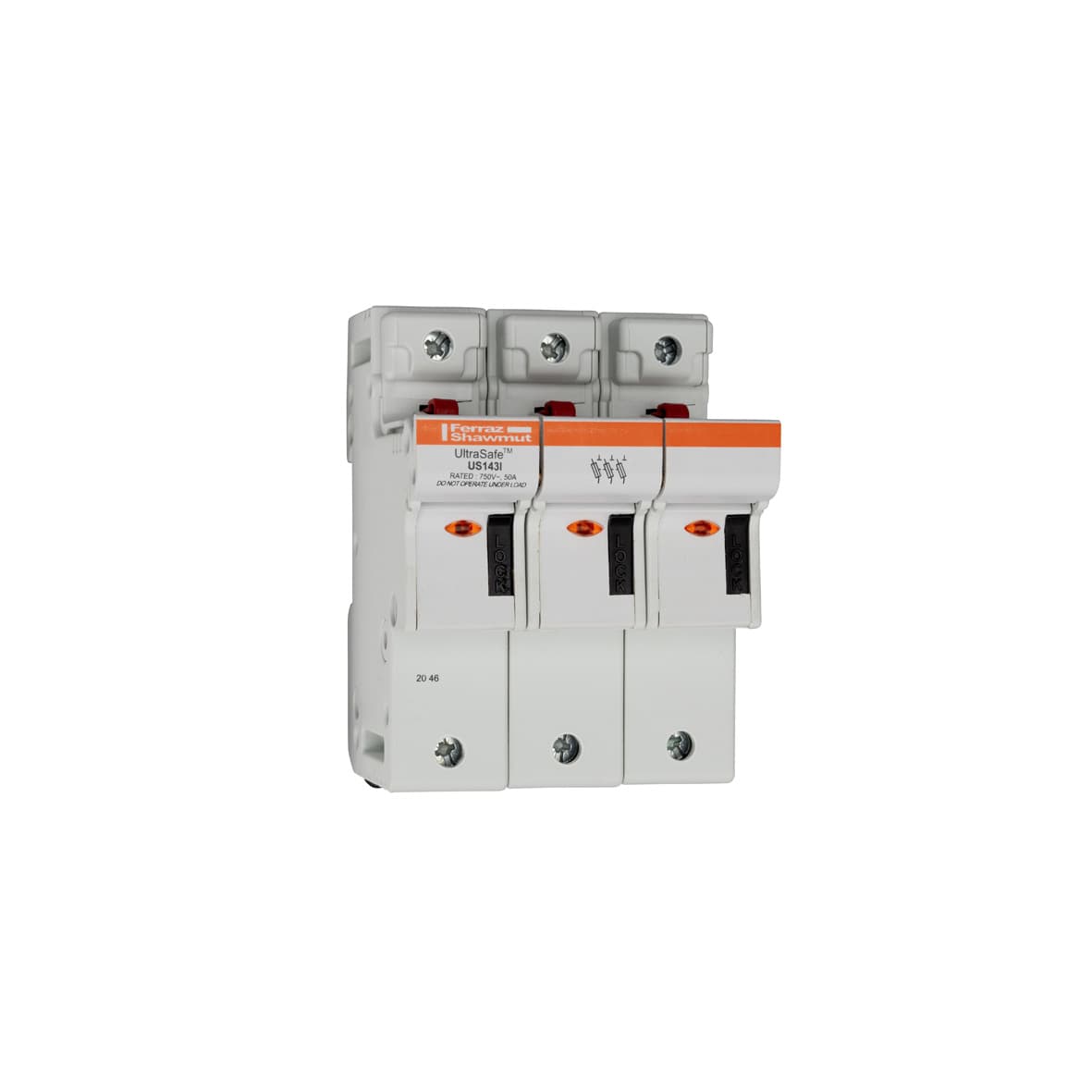 Mersen P331144 P331144 Mersen - Fuse Holder UltraSafe™ 800VAC 1000VDC UL Fuse size 14x51 3-Pole Visual Indicator Pressure Plate IP20