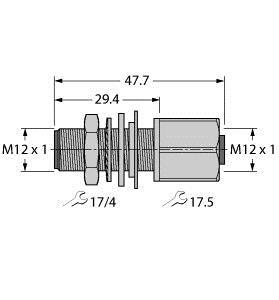 Turck FK FS 4.5/M12 Actuator and Sensor Receptacle, Panel Feed-through, , Female M12 eurofast Receptacle, Male M12 eurofast Receptacle