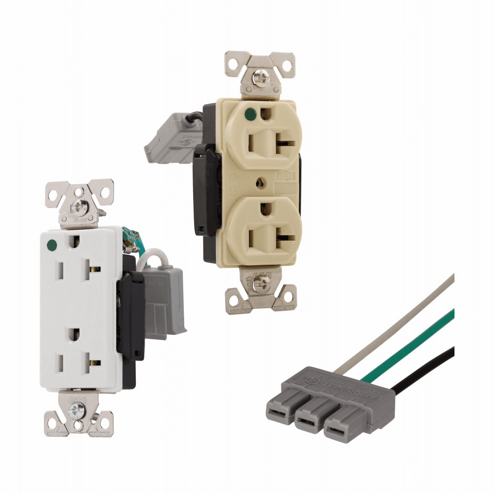 Eaton TR8300WM TR8300WM Eaton - Eaton ArrowLink hospital grade receptacle, Modular receptacle, 20 A, 125V, Heavy-duty hospital grade, Modular connector, Flush{Z38305}, Two-pole, Duplex, Nylon, White{B44108}, 5-20R, Receptacle{E1412}, 3{Z522}, Duplex