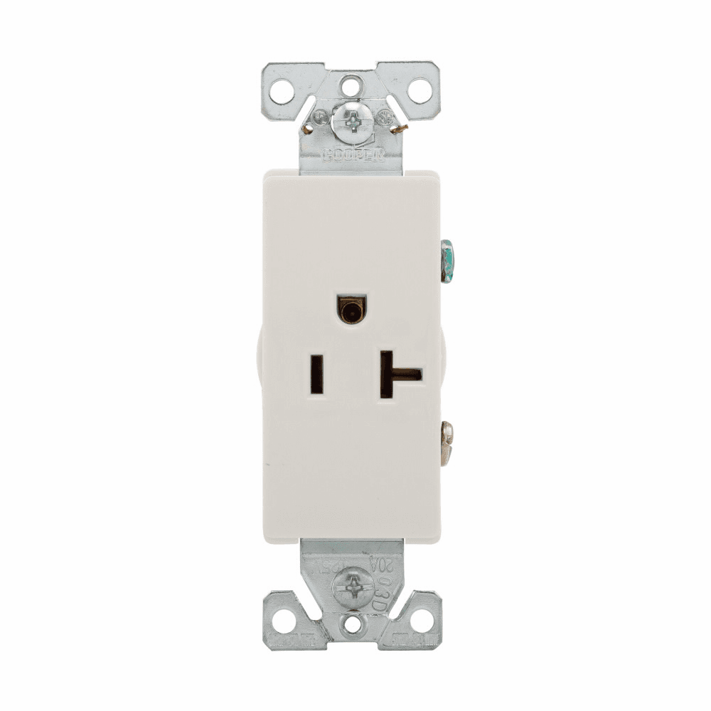 Eaton 6350V-BU 6350V-BU Eaton - Eaton heavy-duty industrial specification grade decorator single receptacle, #14-10 AWG, 20A, Commercial, Flush, 125V, Back and side, Ivory, Brass, Nylon, 5-20R, Single, Screw, Nylon, Bulk