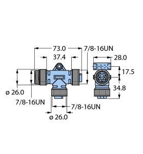 Turck RSM-2RKM 57 Zweifachverteiler, T-Splitter without Cable, , 7/8" minifast, T-splitter, 5-pin, For use in CAN (DeviceNet™, CANopen) applications