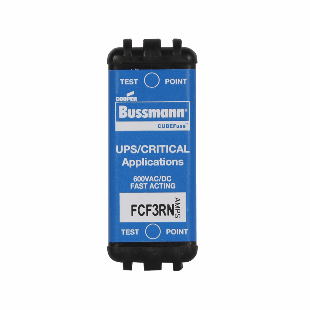 Cooper Bussmann FCF3RN FCF3RN Cooper Bussmann - Eaton Bussmann series FCF fuse, 3 A, 60 Hz, 50 Hz, 1 , CF, Black, Non-indicating, Electroless tin plated copper alloy terminal, Blade end,Class CF, 4 min at 200%, 50 kAIC at 600 Vdc,300 kAIC at 600 V, Glass filled PES, 600 V, 600 Vdc