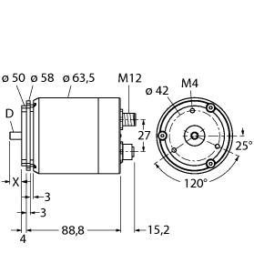 Turck RM-89S10S-9B28B-B2M12 Absolute Rotary Encoder - Multiturn, Industrial Line, Protection class IP67, ‐40…+85 °C, Max. 6000 rpm, DeviceNet™, Male 2 x M12, Bus M12 Pin / BUS OUT M12 connector, Singleturn, 16 bit resolution, Multiturn, 12 bit resolution